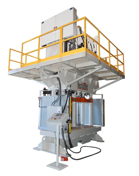 150 Ton Multi-Action Hot Forming Press multi-ram 5 post design, safety catcher and programmable pressure control.