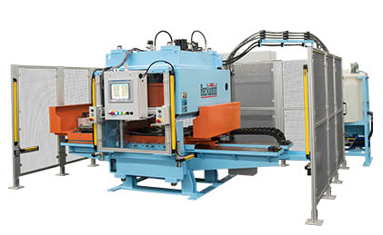 20 ton 4-post pressure brazing press with dual bed shuttle and active leveling control