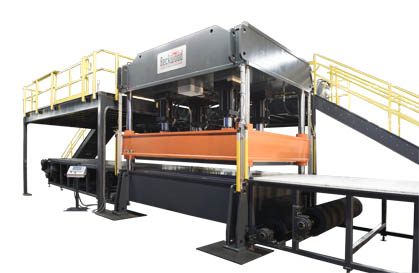400 Ton Fully Automated Compression Molding Press, with heated and cooled platens, press with conveyor system.