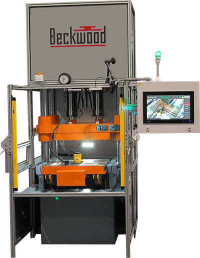 Hydraulic press with safety features - light curtains, physical guarding, optical scanners
