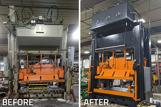 before and after of a retrofit a draw press at Branch Mfg. Co.